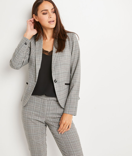 Blazer à carreaux grise femme GRIS