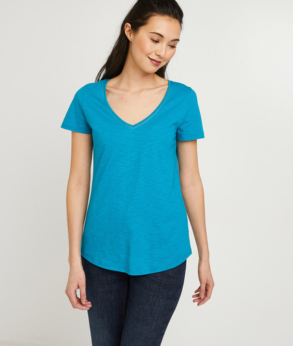 T-shirt basique en coton uni femme TURQUOISE