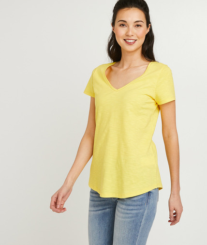 T-shirt basique en coton uni femme JAUNE