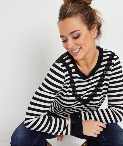 Pull marinière fantaisie femme NOIR