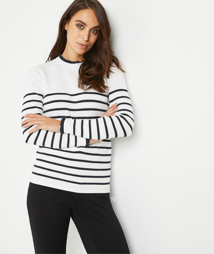 Pull marinière boutonnée femme ECRU