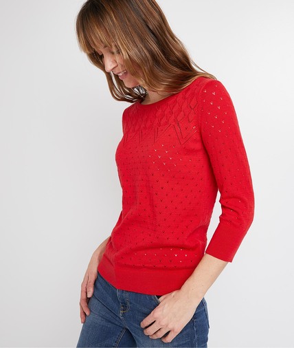Pull rouge ajouré femme ROUGE