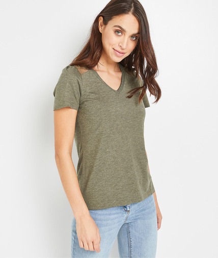 T-shirt uni et plumetis femme KAKI