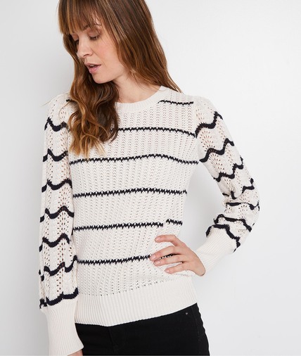 Pull marinière ajouré femme ECRU