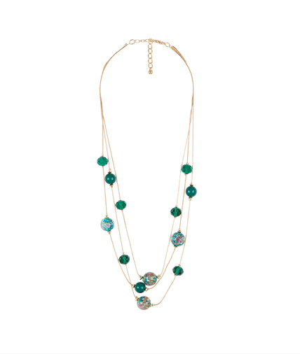 Collier trois rangs avec perles de verre VERT