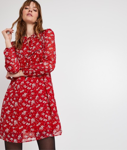 Robe rouge en voile imprimé femme ROUGE