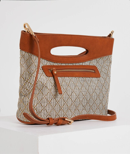 Sac en coton et simili-cuir femme BEIGE