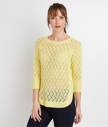 Pull jaune ajouré femme JAUNE