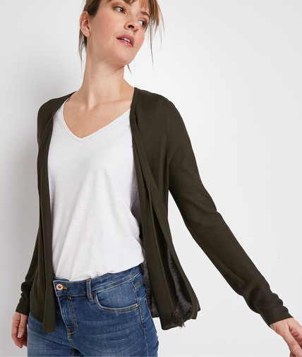 Gilet court uni brillant femme KAKI