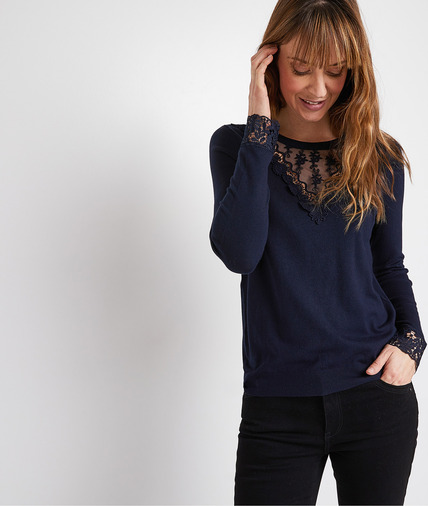 Pull marine avec dentelle femme MARINE