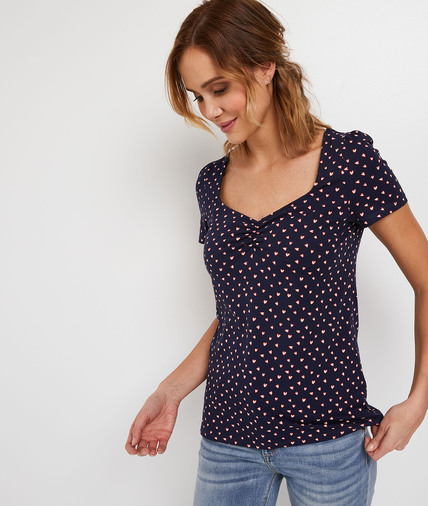 T-shirt imprimé manches courtes femme MARINE