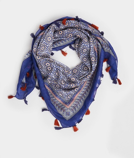 Foulard carré en coton imprimé femme BLEU