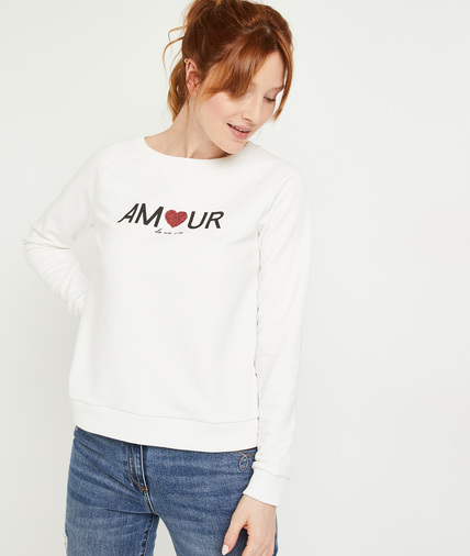 Sweat blanc à messaga amour femme BLANC