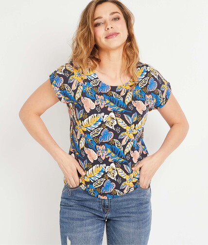 T-shirt en coton imprimé femme MARINE
