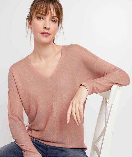 Pull loose uni et brillant femme ROSE