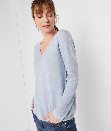 Pull loose uni et brillant femme BLEU