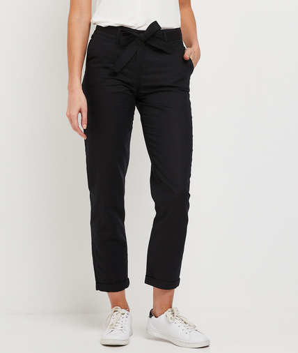 Chino uni lin et coton femme NOIR