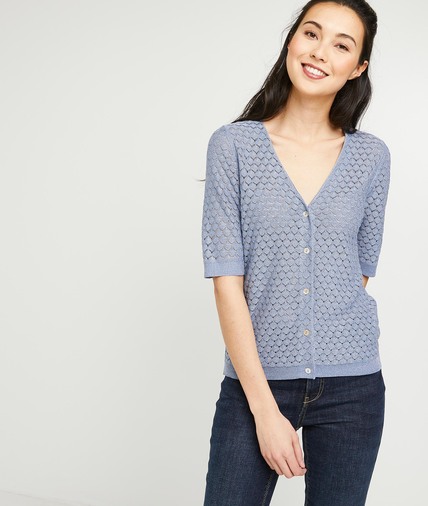 Gilet en tricot fantaisie bleu femme BLEU