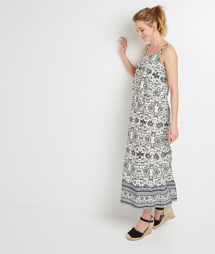 Robe longue imprimée à étages femme ECRU