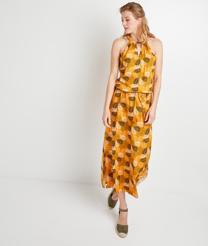 Robe longue jaune à motifs femme JAUNE