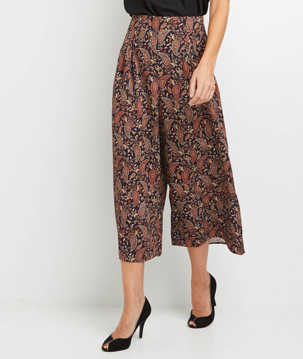 Pantalon large raccourci imprimé femme NOIR