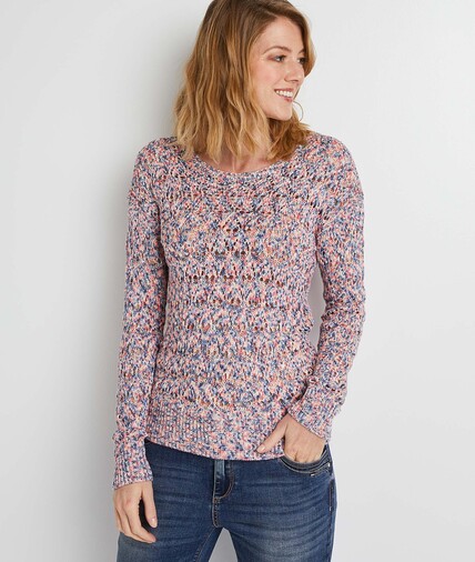 Pull multicolore en maille ajourée femme ROSE