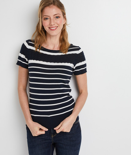 Pull marinière à manches courtes femme MARINE