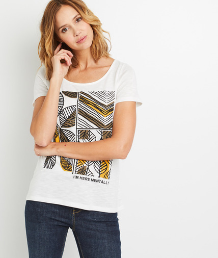 T-shirt écru print ethnique femme ECRU