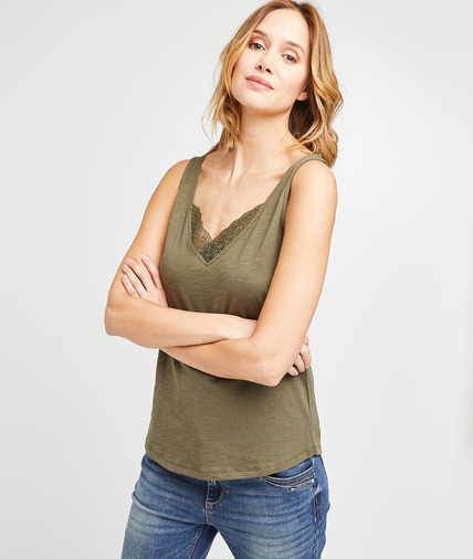 Débardeur uni en coton femme KAKI