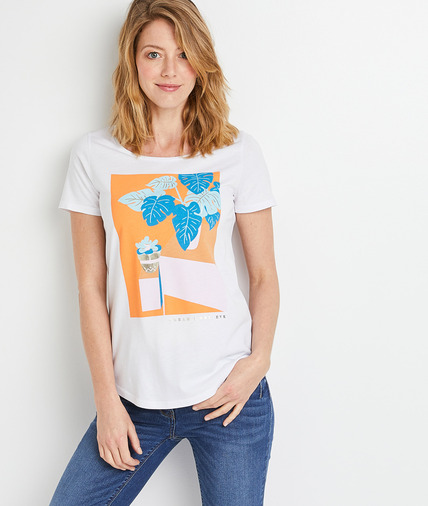 T-shirt blanc print placé femme BLANC