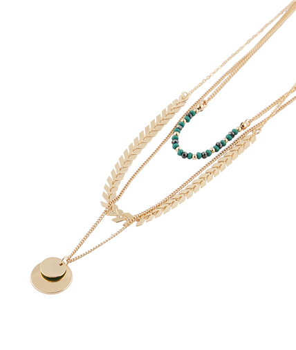 Collier 3 rangs perles de verre VERT
