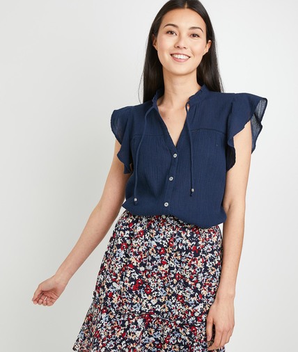Chemisier marine en coton femme MARINE