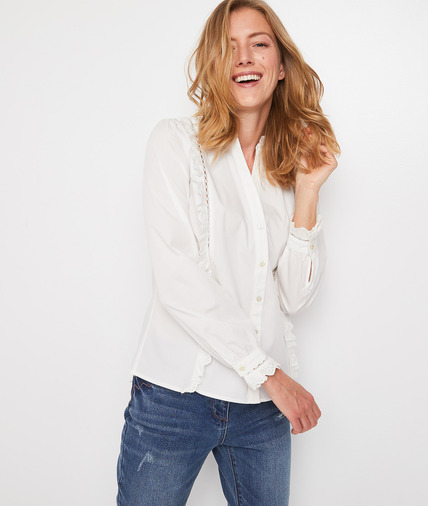 Chemisier en coton à volants femme ECRU