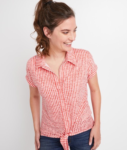 T-shirt rayé noué femme ROUGE