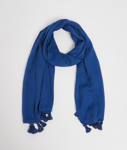 Foulard bleu à pompons perlés femme MARINE