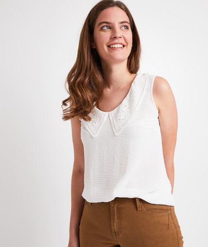 Débardeur écru au col brodé femme ECRU