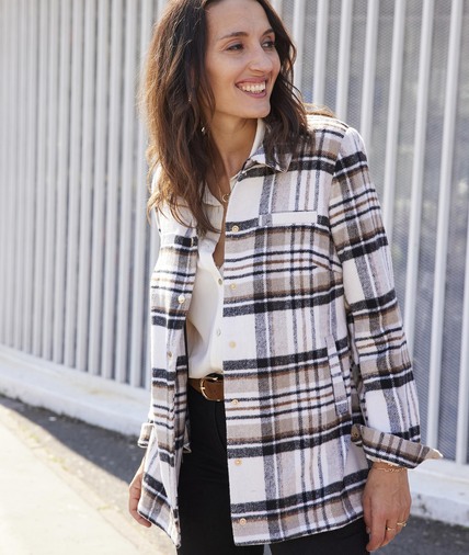 Surchemise à carreaux femme ECRU
