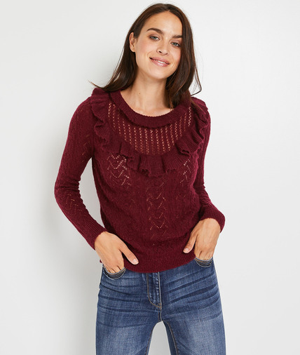 Pull maille ajourée prune femme PRUNE