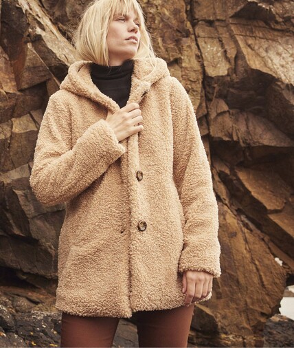 Manteau fausse fourrure à capuche femme BEIGE