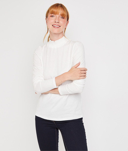 Tshirt col smocké femme BLANC CASSE