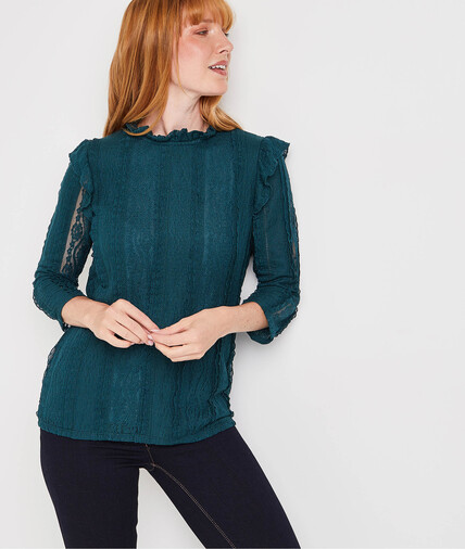 Tshirt col victorien dentelle femme VERT