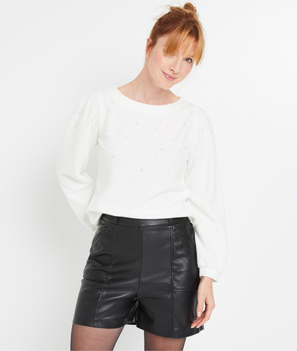 Tshirt écru perles femme ECRU