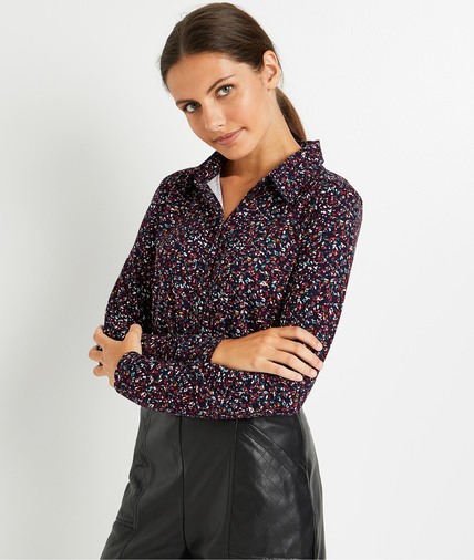 Tshirt esprit chemise imprimé femme MARINE