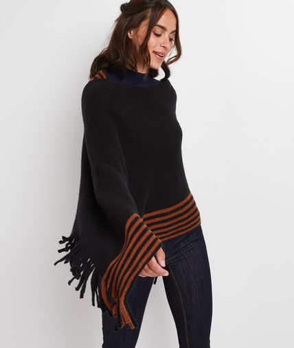 Poncho à franges femme NOIR