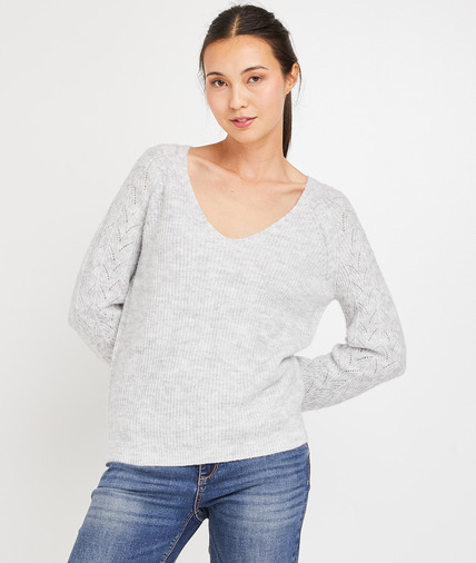 Pull manches ajourées femme GRIS