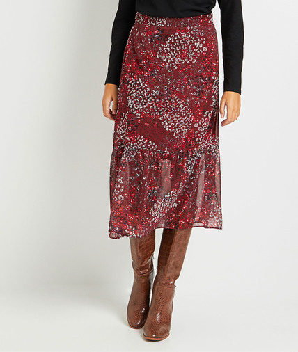 Jupe mi-longue imprimée femme BORDEAUX