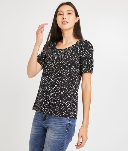 T-shirt noir imprimé coeurs femme NOIR