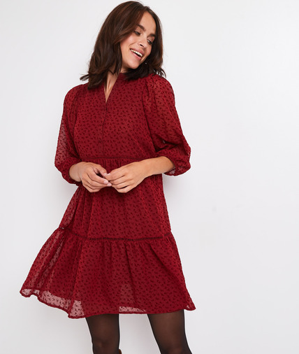 Robe courte bordeaux fleurie femme BORDEAUX