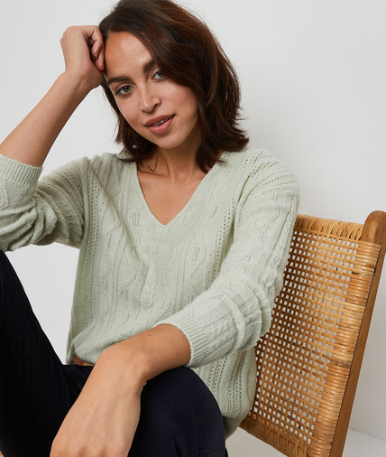 Pull col V fantaisie femme VERT