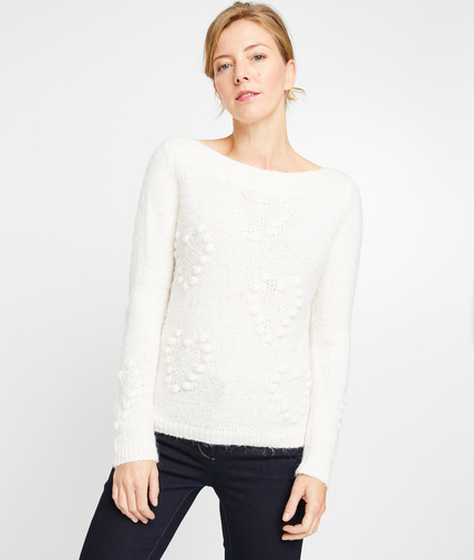 Pull à motif coeur femme ECRU
